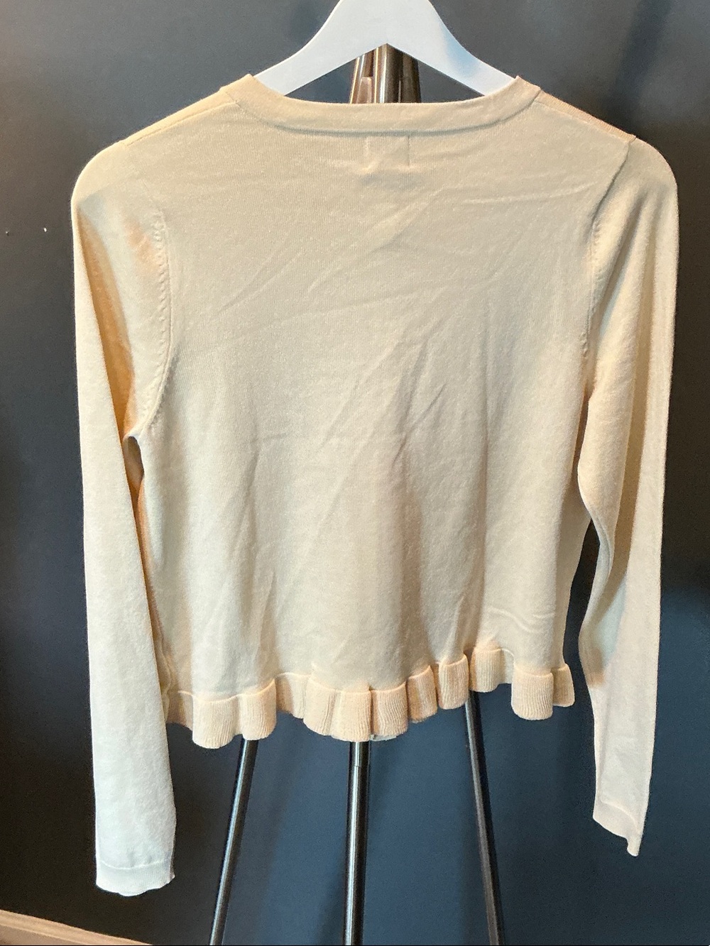 Cream Ruffle Hem Button Cardigan Sweater - Picture 5 of 6